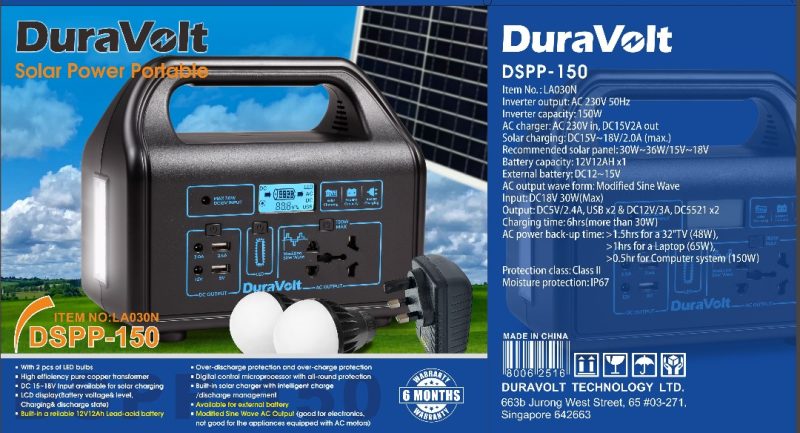Duravolt 150W Solar Inverter with Dual Bulbs | DSPP-150