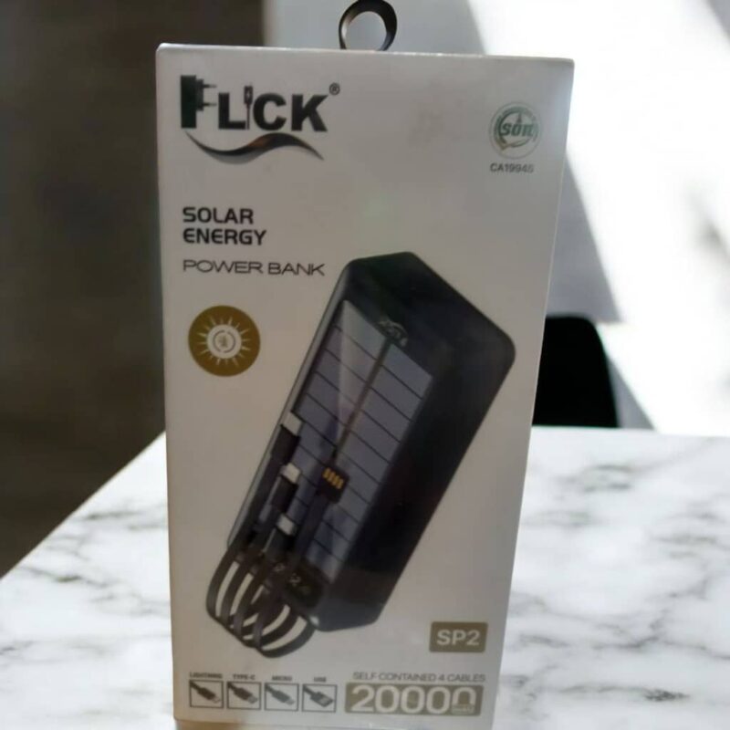 Flick 20000mAh SP2 Solar Power Bank With 4 Self Contained Cables - Image 2